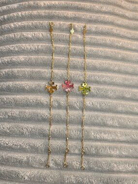 Tory Burch Thin Roxanne Chain - Linked Bracelets - pink/green/gold